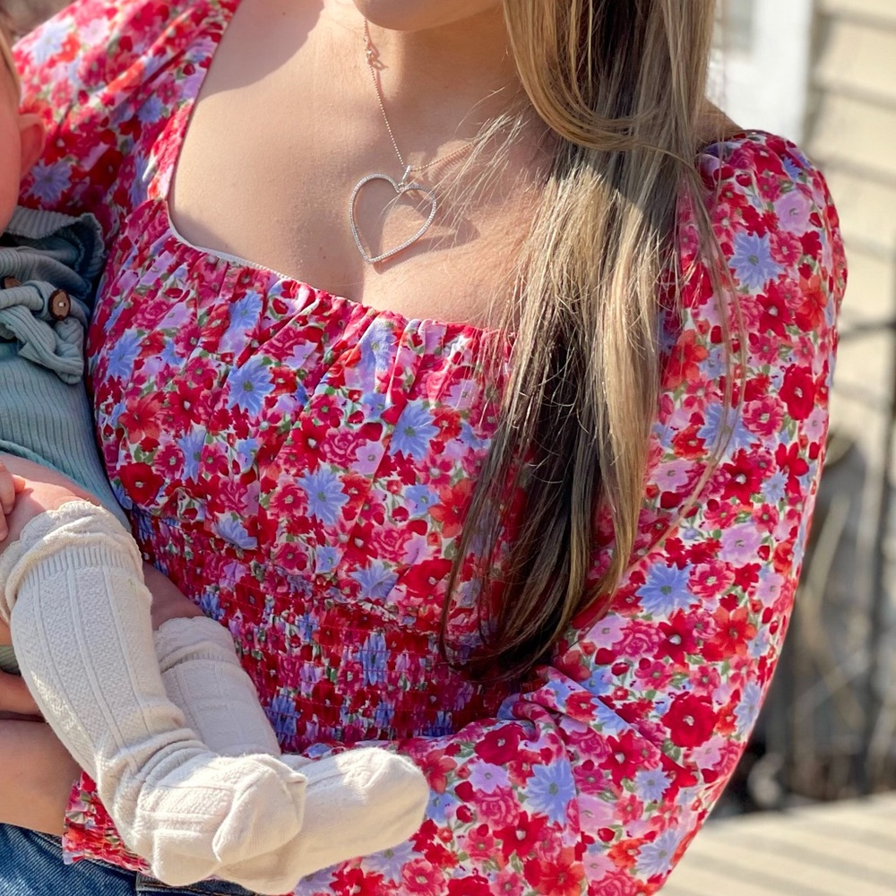 Forever 21 red and pink floral long sleeve top S